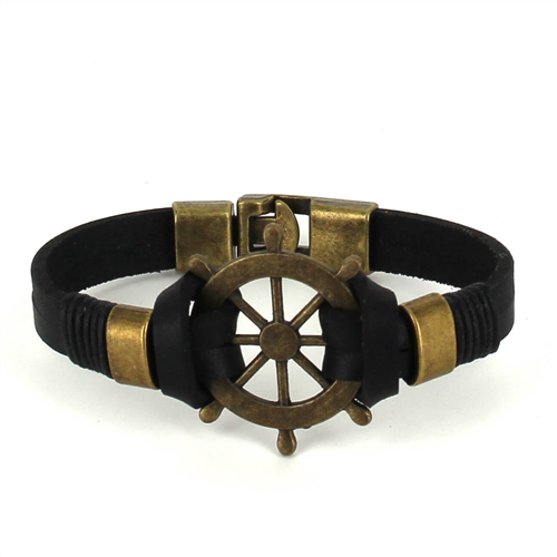 Pulsera Cuero  Negro con Timón