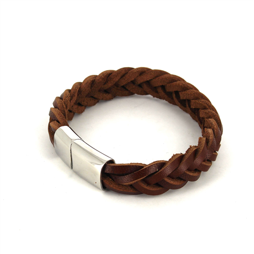Pulsera Cuero y Acero Trenzada Marrón