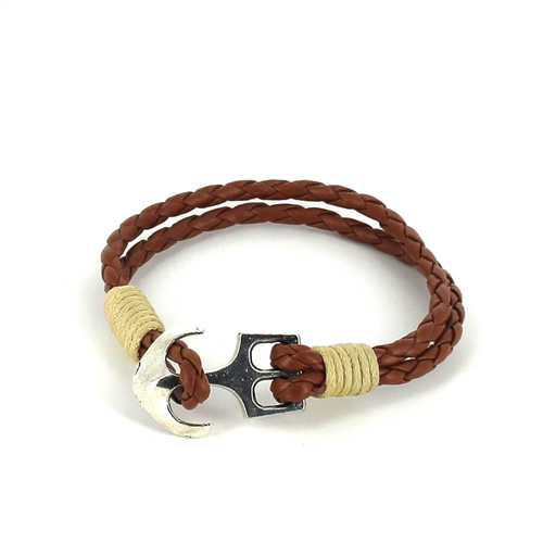 Pulsera Trenzada Cuero con Ancla