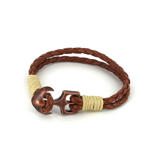 Pulsera Trenzada Cuero con Ancla