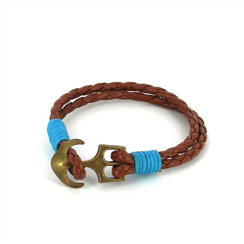 Pulsera Trenzada Cuero con Ancla