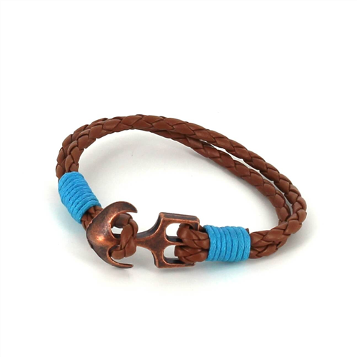 Pulsera Trenzada Cuero con Ancla