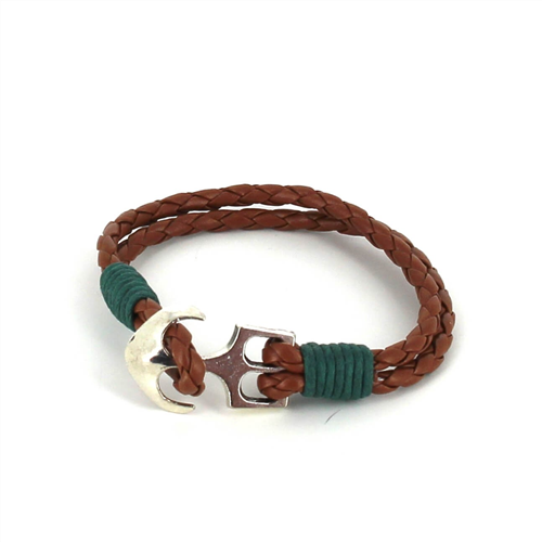 Pulsera Trenzada Cuero con Ancla