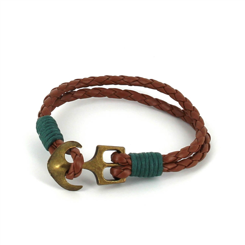 Pulsera Trenzada Cuero con Ancla
