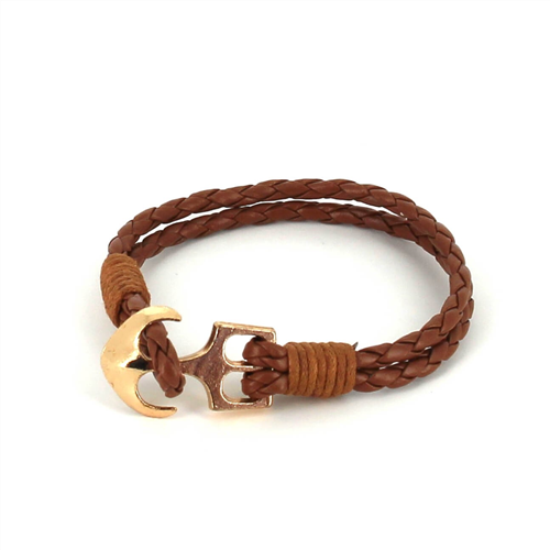 Pulsera Trenzada Cuero con Ancla