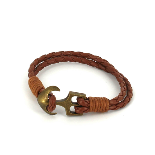 Pulsera Trenzada Cuero con Ancla