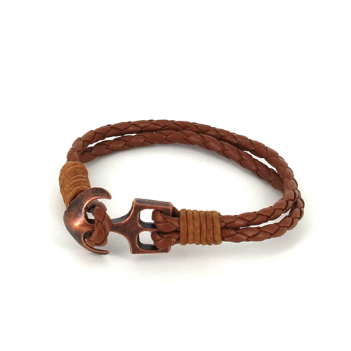 Pulsera Trenzada Cuero con Ancla