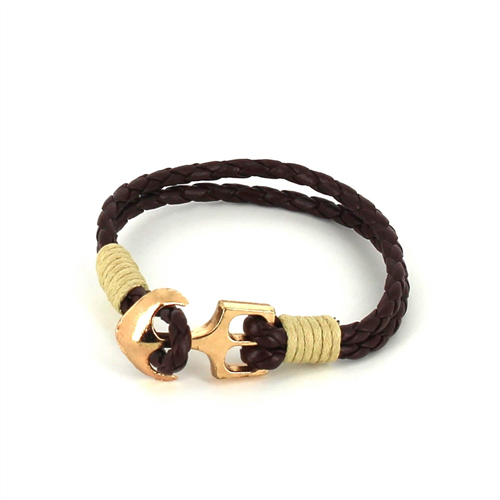 Pulsera Trenzada Cuero con Ancla