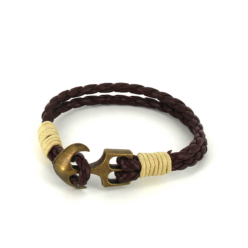 Pulsera Trenzada Cuero con Ancla