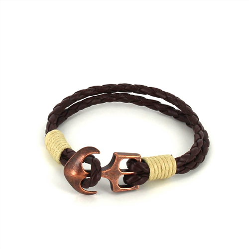 Pulsera Trenzada Cuero con Ancla