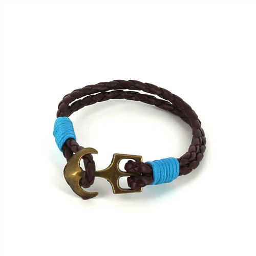 Pulsera Trenzada Cuero con Ancla