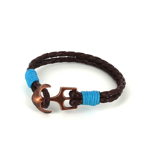 Pulsera Trenzada Cuero con Ancla