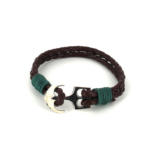 Pulsera Trenzada Cuero con Ancla