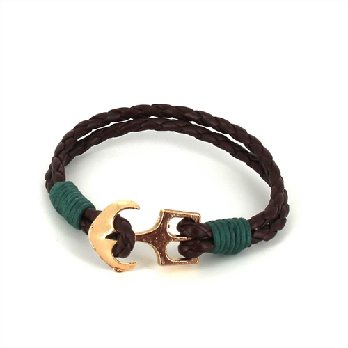 Pulsera Trenzada Cuero con Ancla