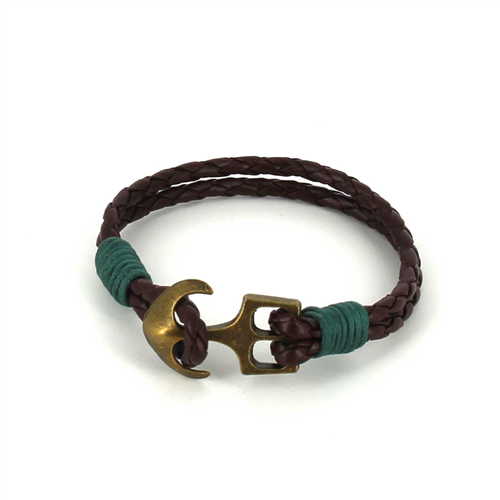 Pulsera Trenzada Cuero con Ancla