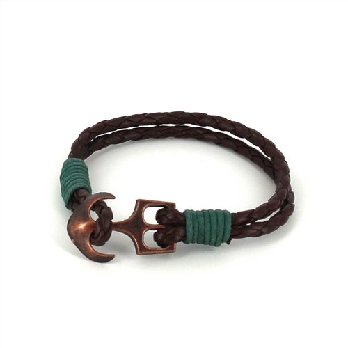 Pulsera Trenzada Cuero con Ancla