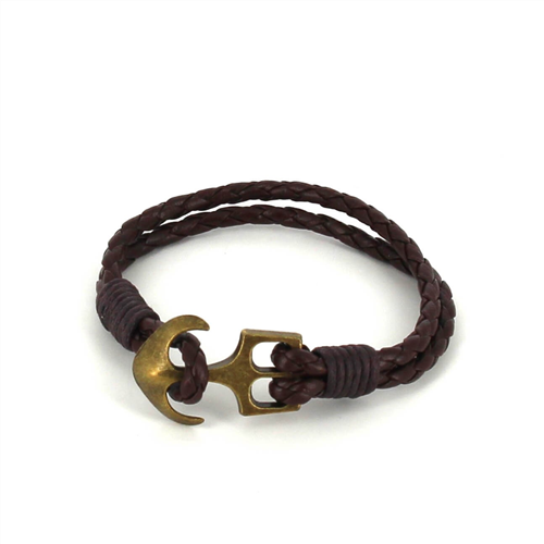 Pulsera Trenzada Cuero con Ancla