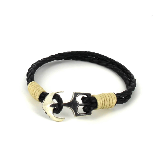 Pulsera Trenzada Cuero con Ancla