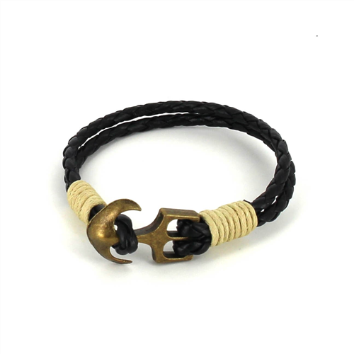 Pulsera Trenzada Cuero con Ancla