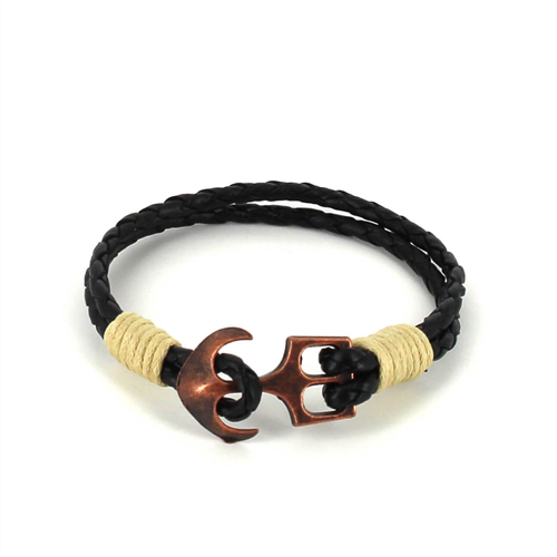 Pulsera Trenzada Cuero con Ancla