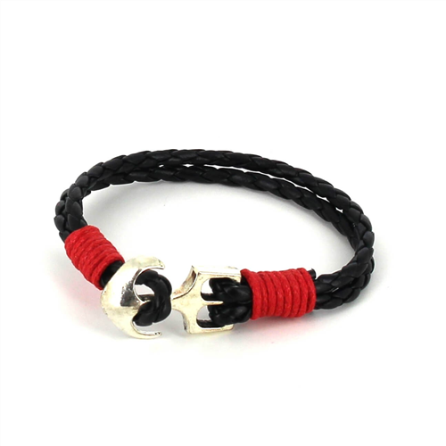 Pulsera Trenzada Cuero con Ancla