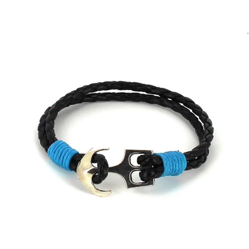 Pulsera Trenzada Cuero con Ancla