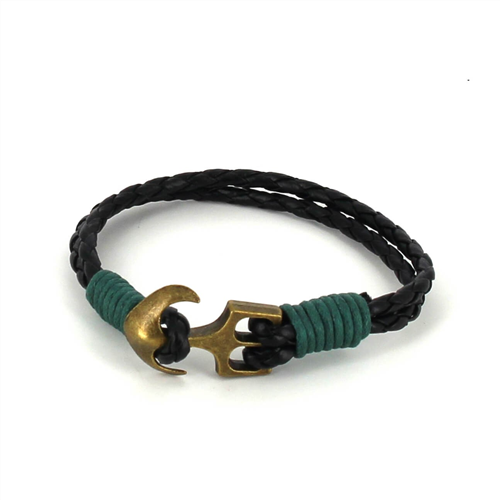 Pulsera Trenzada Cuero con Ancla