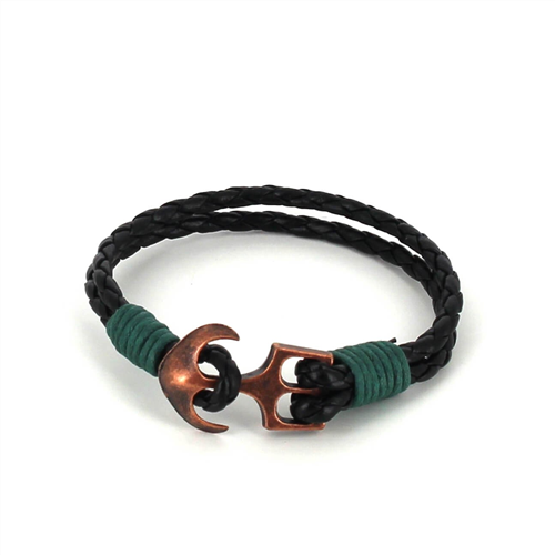 Pulsera Trenzada Cuero con Ancla