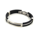 Pulsera Acero y Caucho Negro Motivo Rectangular