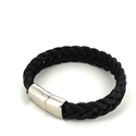 Pulsera Acero y Cuero Negro