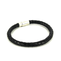 Pulsera Acero y Cuero Negro Cilíndrica I