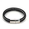 Pulsera Acero y Cuero Negro I
