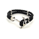 Pulsera Acero y Cuero Trenzado Negro con Ancla