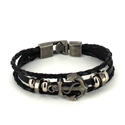 Pulsera Trenzada Cuero Negro con Ancla